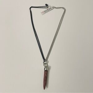 Guess Two Tone Chain Wood Look Horn Necklace